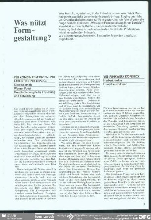 Was nützt Formgestaltung? (Umfrage) : Formgestalter in der Industrie
