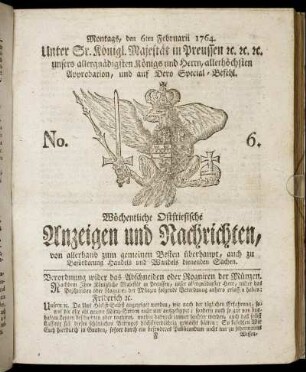 No. 6. Montags, den 6ten Februarii 1764.