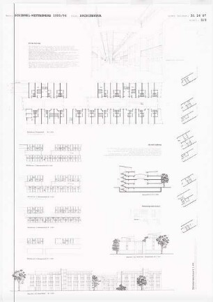 Wohnformen für die Nachbarschaft, Berlin-Adlershof Schinkelwettbewerb 1996: Perspektivische Ansicht, Grundrisse, Schnitt, Ansichten 1:200, Erläuterungstext