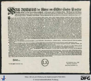 Wir Joseph der Andere von Gottes Gnaden Erwehlter Römischer Kayser ...