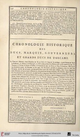 Chronologie historique des ducs, marquis, gouverneurs et grands ducs de Toscane