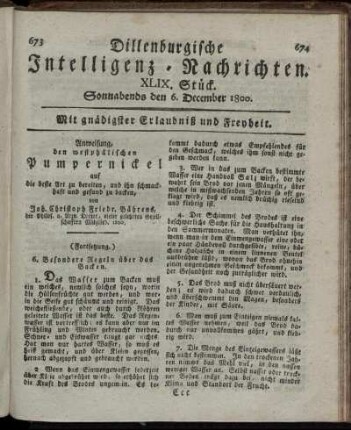 XLIX. Stück. Sonnabends den 6. December 1800.