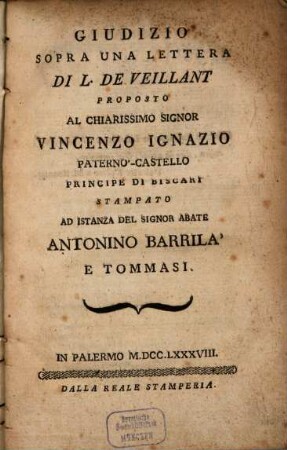 Giudizio sopra una lettera di L. de Veillant