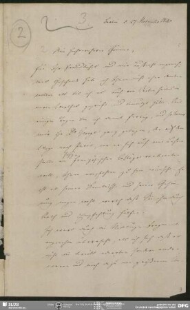 Eigenh. Brief von Karl Lachmann an August Wilhelm von Schlegel, Berlin, 27.11.1840