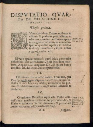 Disputatio Quarta De Creatione Et Imagine Dei.