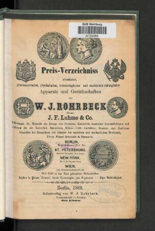 Preis-Verzeichniss chemischer, pharmaceutischer, physikalischer, meteorologischer und medicinisch-chirurgischer Apparate und Geräthschaften
