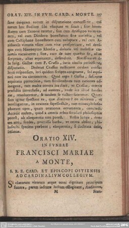Oratio XIV. In Funere Francisci Mariae A Monte