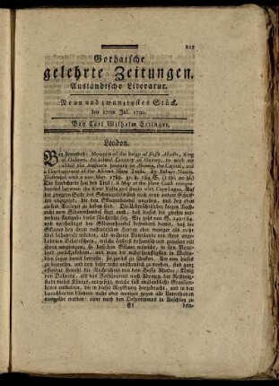 Neun und zwanzigstes Stück, den 17ten Jul. 1790.