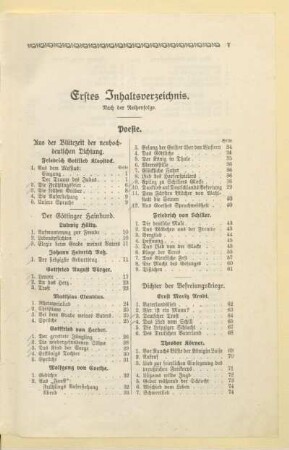 Erstes Inhaltsverzeichnis. Nach der Reihenfolge