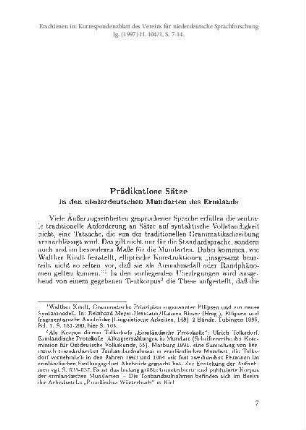 Prädikatlose Sätze in den niederdeutschen Mundarten des Ermlands