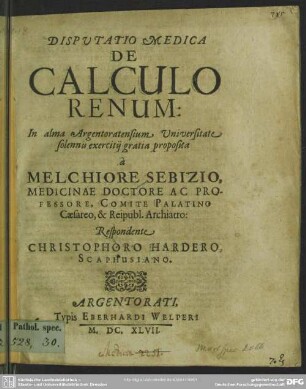Disputatio medica de calculo renum