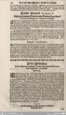 Dritte Abtheilung Wie die Sprach- und Gehör-röhre/ Trompeten/ Posaunen und dergleichen/ zu machen.