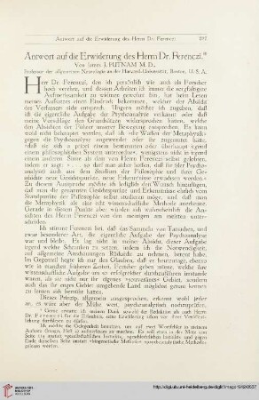 1: Antwort auf die Erwiderung des Herrn Dr. Ferenczi