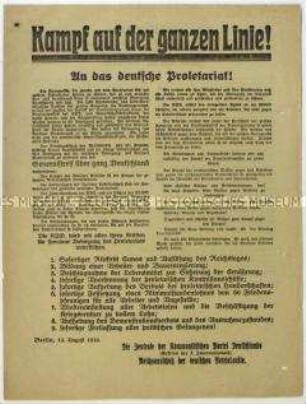 Aufruf der KPD und des Reichsausschusses der deutschen Betriebsräte zum Generalstreik