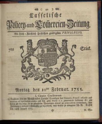 7tes Stueck, Montag den 10ten Februar 1755