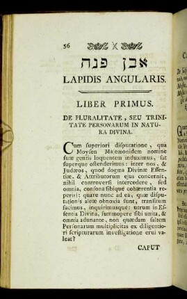 Liber primus. De pluralitate, seu trinitate personarum in natura divina.