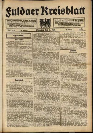 Erste Ausgabe vom Samstag, den 05. Juli 1913.