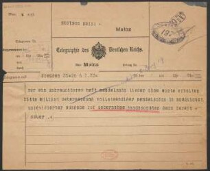 Brief an B. Schott's Söhne : 07.08.1919