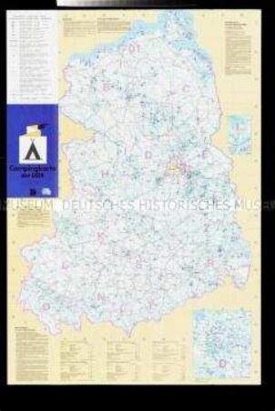Karte der DDR mit den Camping-Plätzen und Hinweisen zu deren Nutzung
