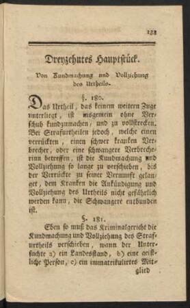 Dreyzehntes Hauptstück. Von Kundmachung und Vollziehung des Urtheils