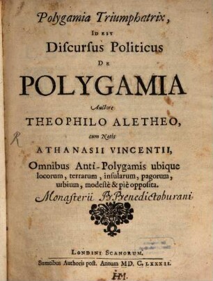 Polygamia triumphatrix : id est Discursus politicus de polygamia