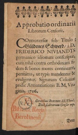 Approbatio ordinarii Librorum Censoris