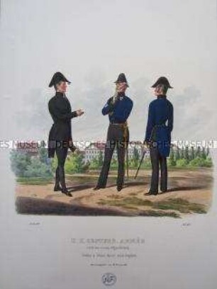 Uniformdarstellung, Garnisons-Kaplan, Stabs-Arzt und Ober-Arzt, Österreich, 1840. Tafel aus: Trentsensky: K.K. Oesterreichische Armée nach der neuen Adjustirung.