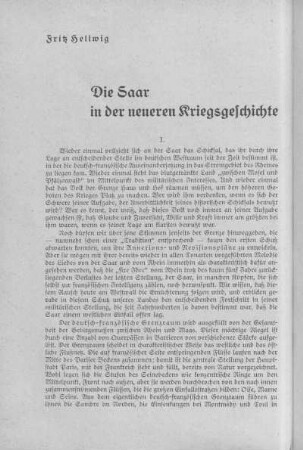Die Saar in der neueren Kriegsgeschichte. Fritz Hellwig.