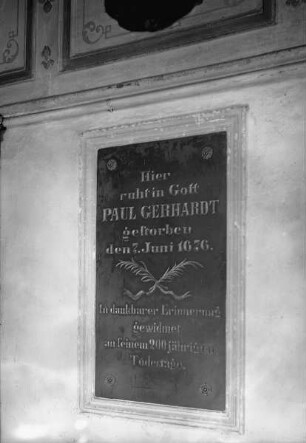 Epitaph für Paul Gerhardt (Pfarrer in Lübben 1669-1676)