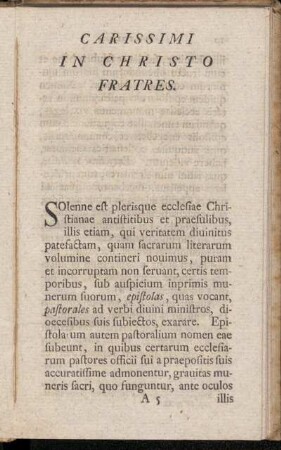 Carissimi in Christo Fratres. [Epistola Nuncupatoria.]