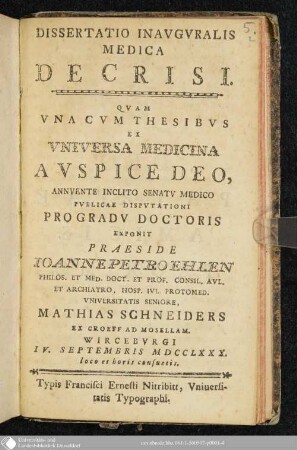 Dissertatio Inavgvralis Medica De Crisi