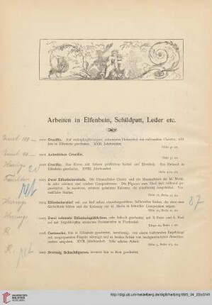 Arbeiten in Elfenbein, Schildpatt, Leder etc. (Nr. 1020 - 1081)