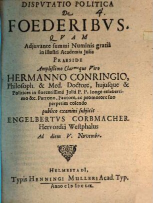 Disputatio Politica De Foederibus