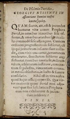 De Psalmis Davidis, Georgius Nyssenus In assumtione Domini nostri [...]
