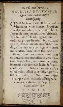De Psalmis Davidis, Georgius Nyssenus In assumtione Domini nostri [...]