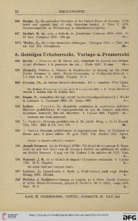 6. Geistiges Urheberrecht. Verlags- u. Presserecht (Nr. 638 - 655)