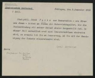 Abschrift Akad. Rektoramt 9.12.1919