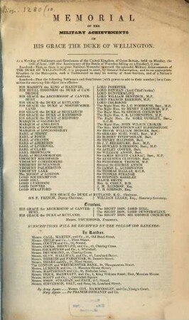 Memorial of the military achievements of His Grace the Duke of Wellington : [Prospectus]