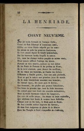 La Henriade. Chant Neuvieme. / Heinrich der Vierte. Neunter Gesang.