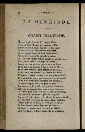 La Henriade. Chant Neuvieme. / Heinrich der Vierte. Neunter Gesang.