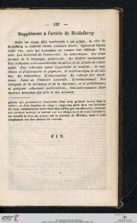 Supplément à l'article de Heidelberg