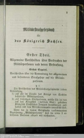 Erster Theil. Allgemeine Vorschriften über Verbrechen der Militärpersonen und deren Bestrafung