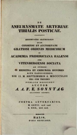 De aneurysmate arteriae tibialis posticae : dissertatio inauguralis