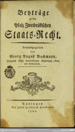 Beyträge zu dem Pfalz Zweibrükischen Staats-Recht