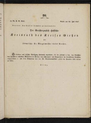 Amts-Blatt des Großherzoglich Hessischen Kreisraths des Kreises Gießen