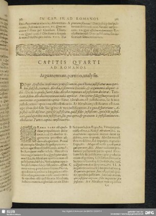 Capitis Quarti Ad Romanos. Argumentum, partitio, analysis