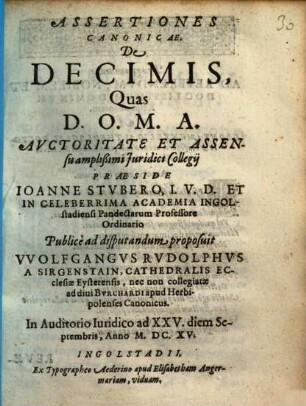Assertiones canonicae de decimis