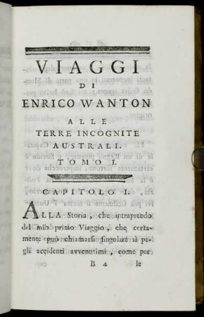 Viaggi di Enrico Wanton alle Terre incognite Australi. Tomo I.