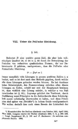 VIII. Ueber die Pell'sche Gleichung.