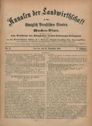 No. 47. Berlin, den 22. November 1865. V. Jahrgang.